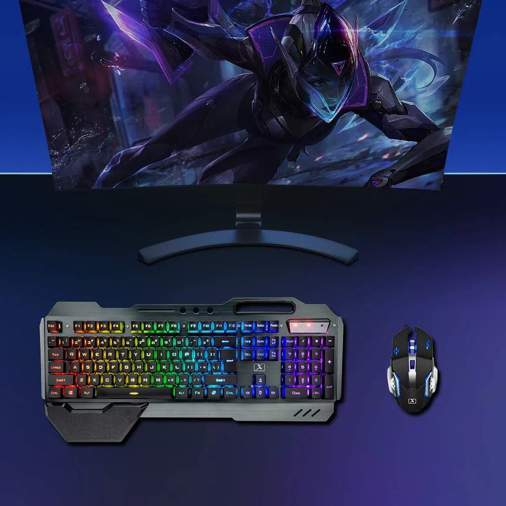 Wireless Gaming Keyboard and Mouse,Rgb Backlit Rechargeable Mouse,Removable Hand Rest for PC Gamer