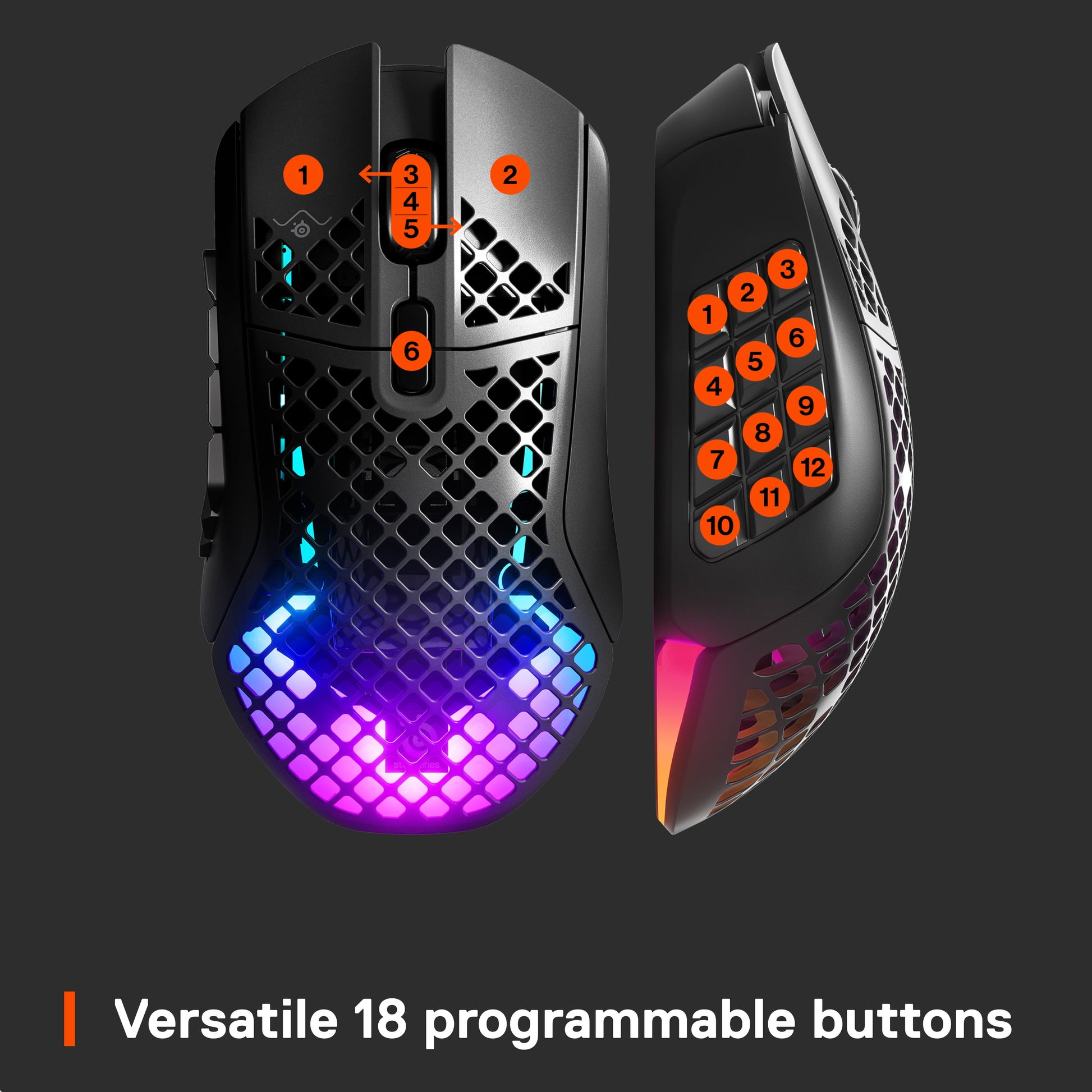 Aerox 9 Wireless Ultra Lightweight Honeycomb Water Resistant RGB Optical Gaming Mouse with 18 Programmable Buttons