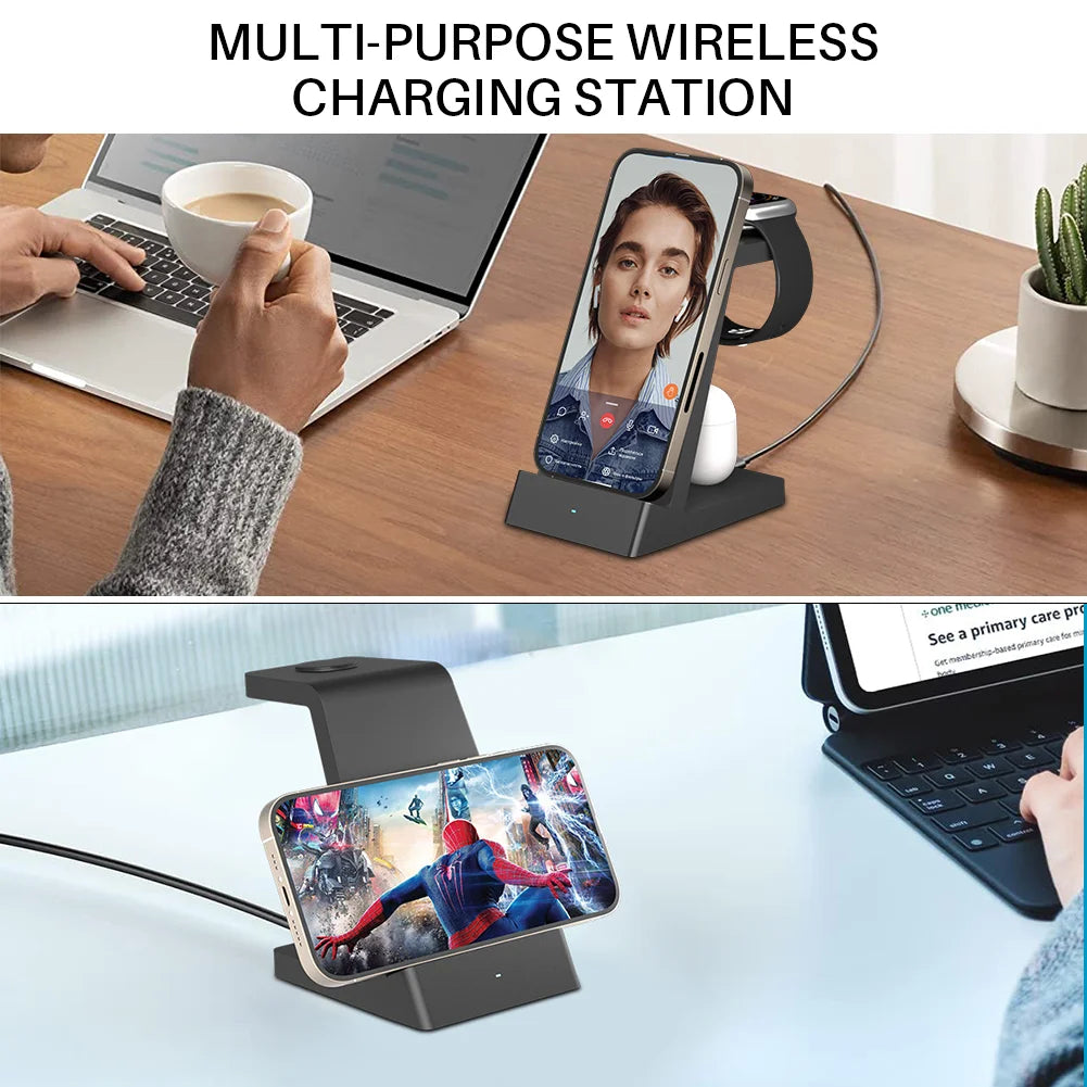 Wireless Charger Station for Iphone Multiple Devices 3 in 1 Fast Wireless Charging Stand Dock for Apple Watch, Airpods, Iphone 14 13 12 11 Pro X Max XS XR 8 plus Series