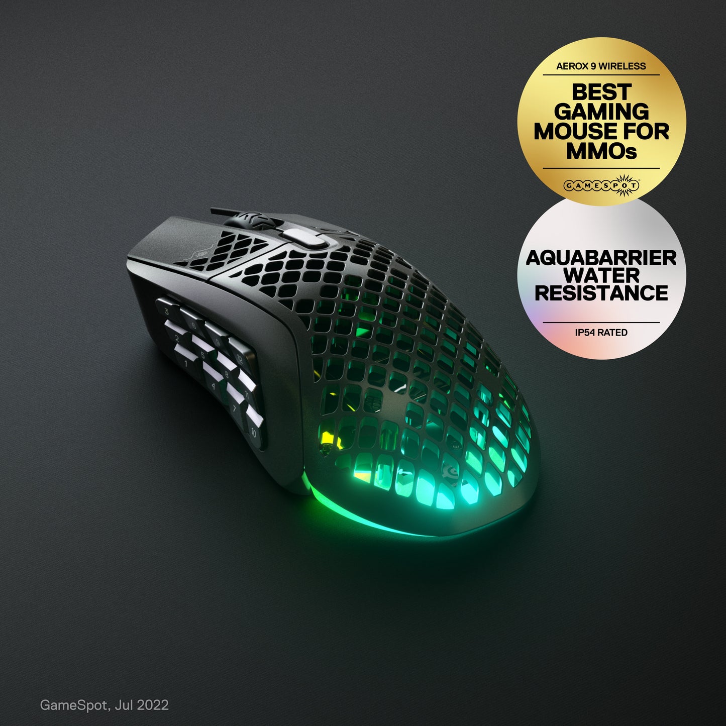 Aerox 9 Wireless Ultra Lightweight Honeycomb Water Resistant RGB Optical Gaming Mouse with 18 Programmable Buttons