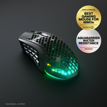 Aerox 9 Wireless Ultra Lightweight Honeycomb Water Resistant RGB Optical Gaming Mouse with 18 Programmable Buttons