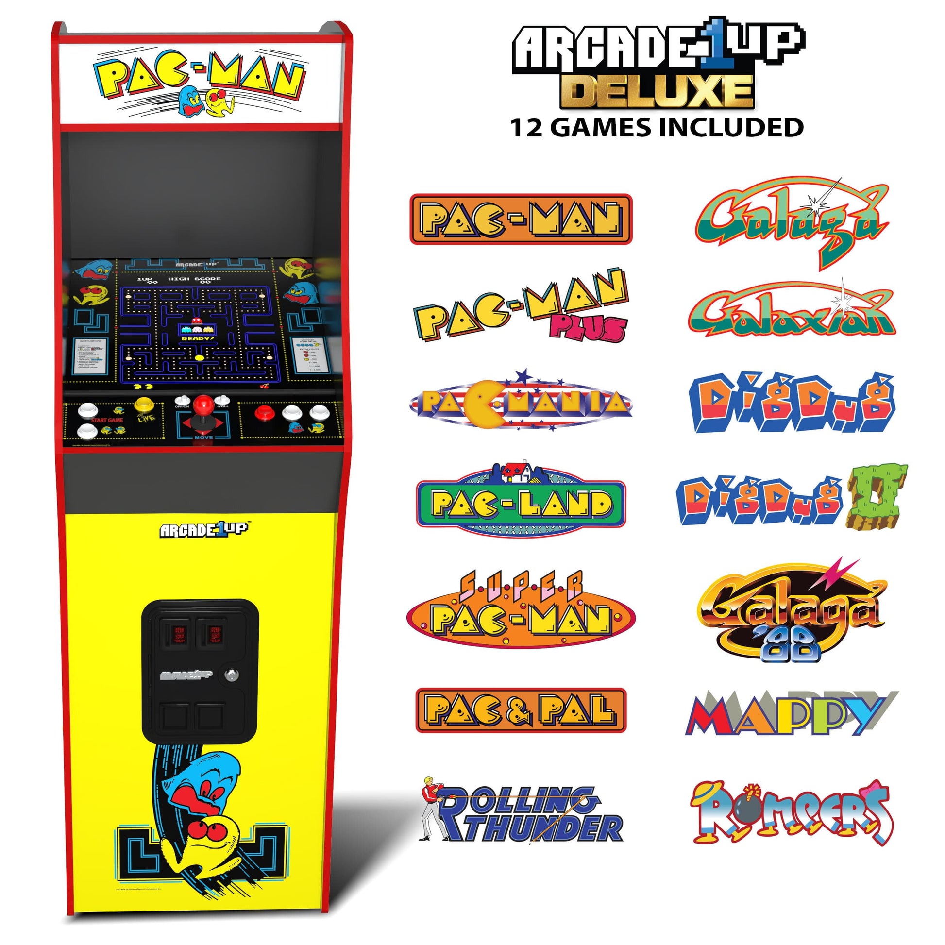 PAC-MAN Deluxe Arcade Game, Built for Your Home, with 5-Foot-Tall Full-Size Stand-Up Cabinet, 14 Classic Games, and 17-Inch Screen