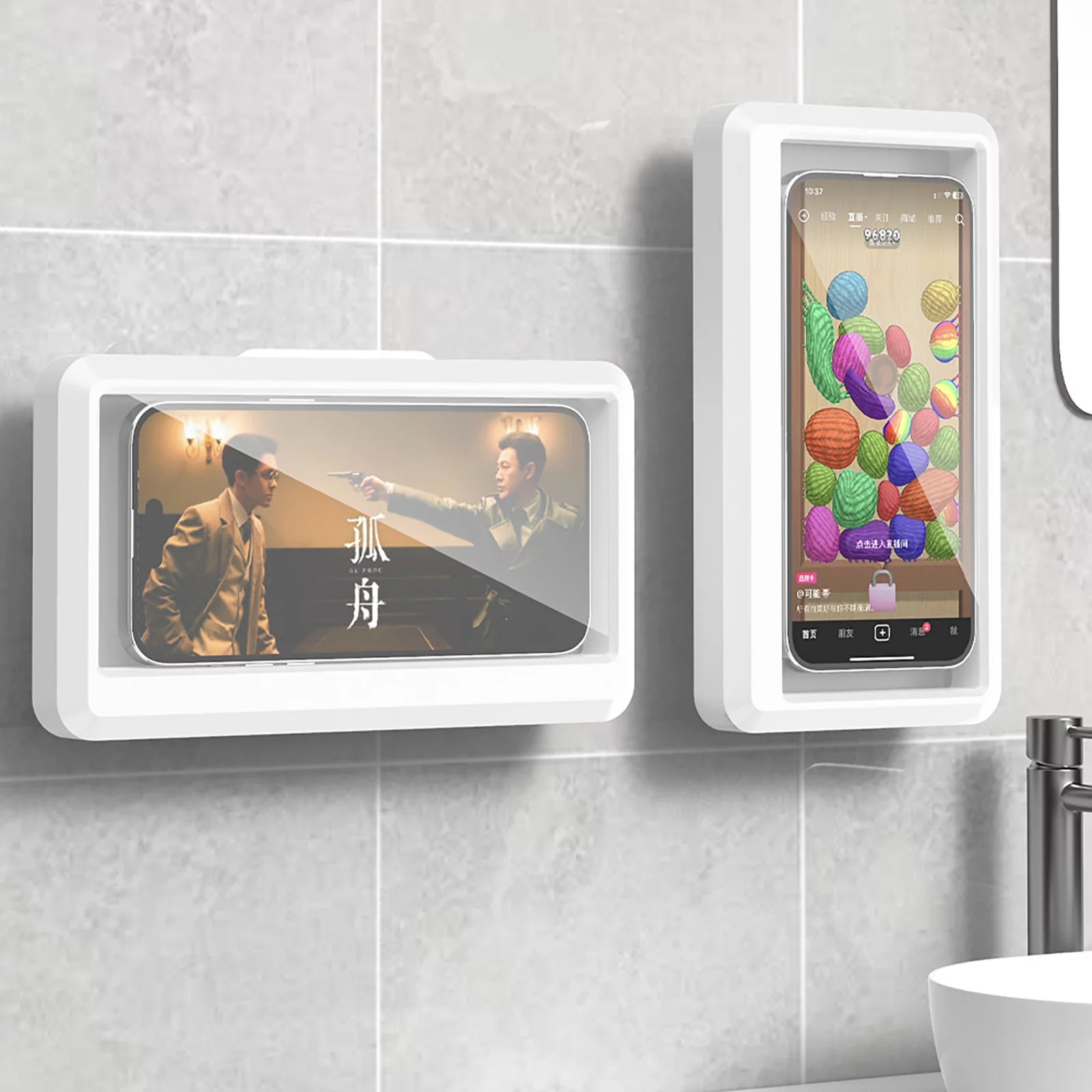 Shower Phone Holder Waterproof with 360 ° Angle Adjustable Wall Mounted for Bathroom Mirror Bathtub Kitchen, for Iphone & Samsung, Etc